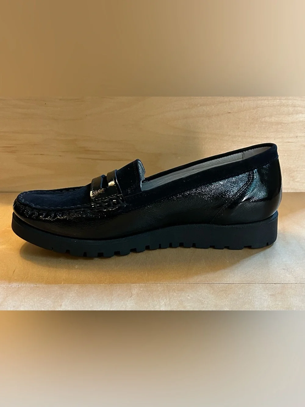 NWOT Waldläufer Helgi Black Patent Leather/Suede Loafer- UK 5 /US 7-7.5 /EU 38
